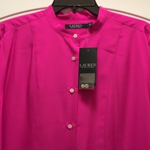 Long  sleeve polyester/ silk shirt.